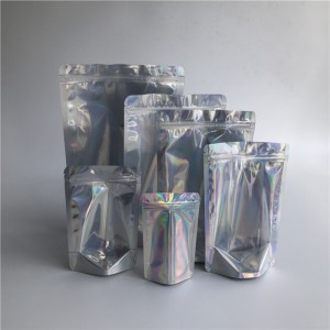 Wiederverschließbare transparente holografische Front stehen oben Beutel lamellierte kosmetische Plastikreißverschlusstaschen, die auf Lager verpacken