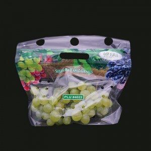 Ökologisch bedruckter Kunststoffbeutel mit Reißverschluss für Traubenfrüchte mit Belüftungsöffnungen